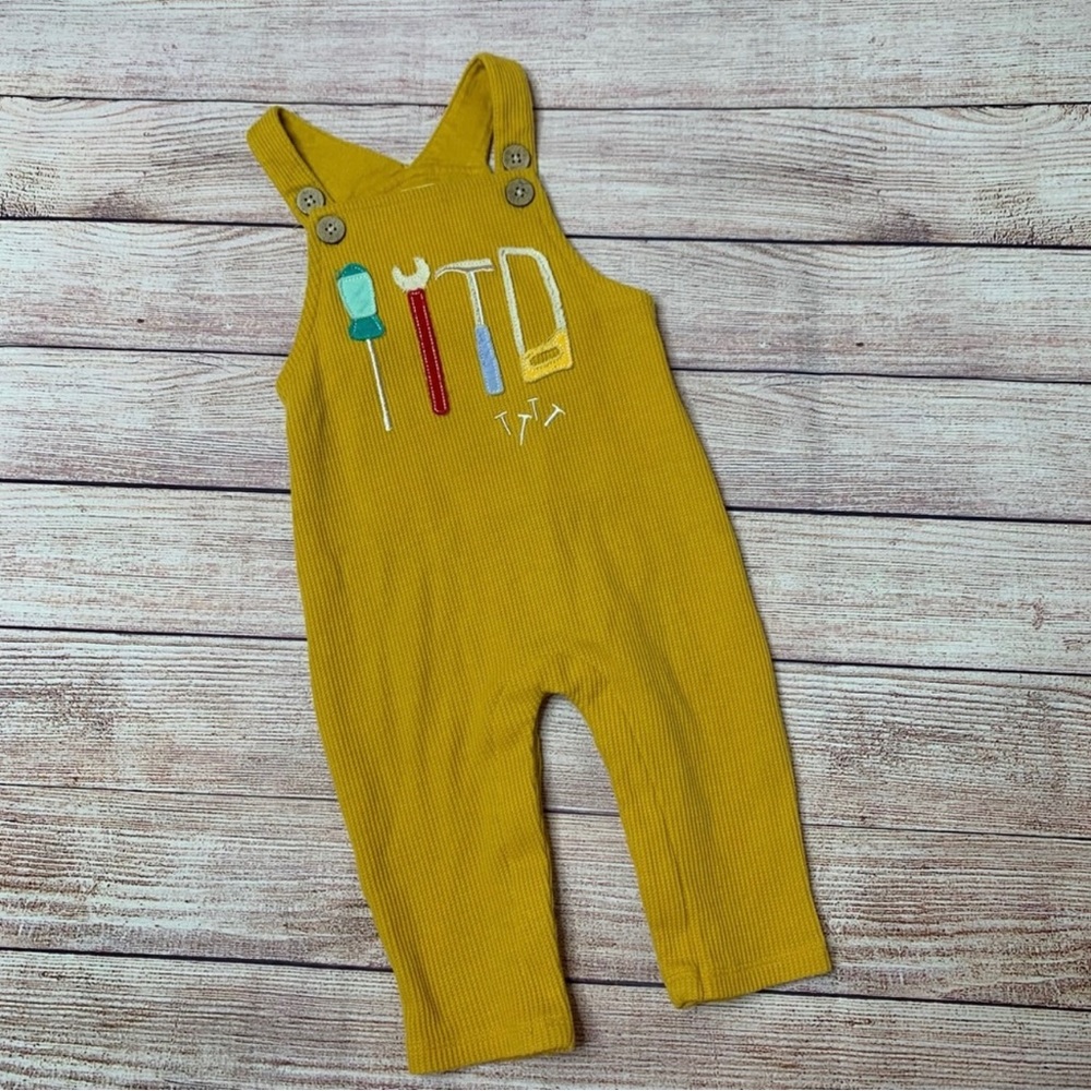 Mudpie Mustard Yellow Tools Overalls Waffle Weave Size 6-9 Months